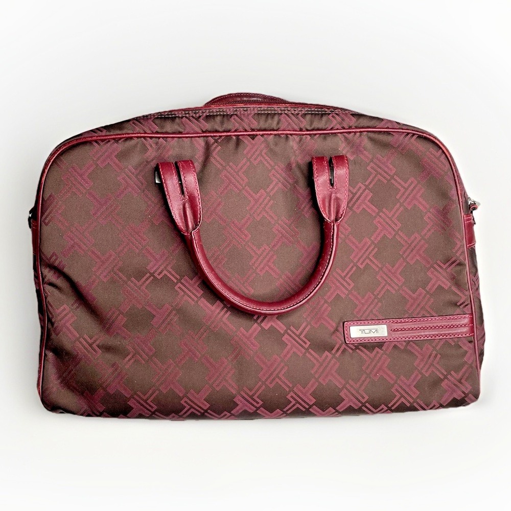 Tumi Signature Collection Womens Laptop Briefcase Jacquard Maroon Brown 15 x 11